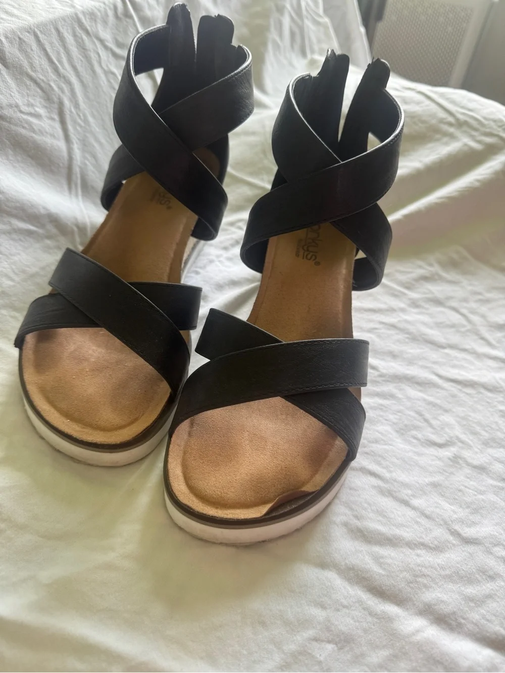 Corkys Black Double Dutch Wedge Espadrille Sandals